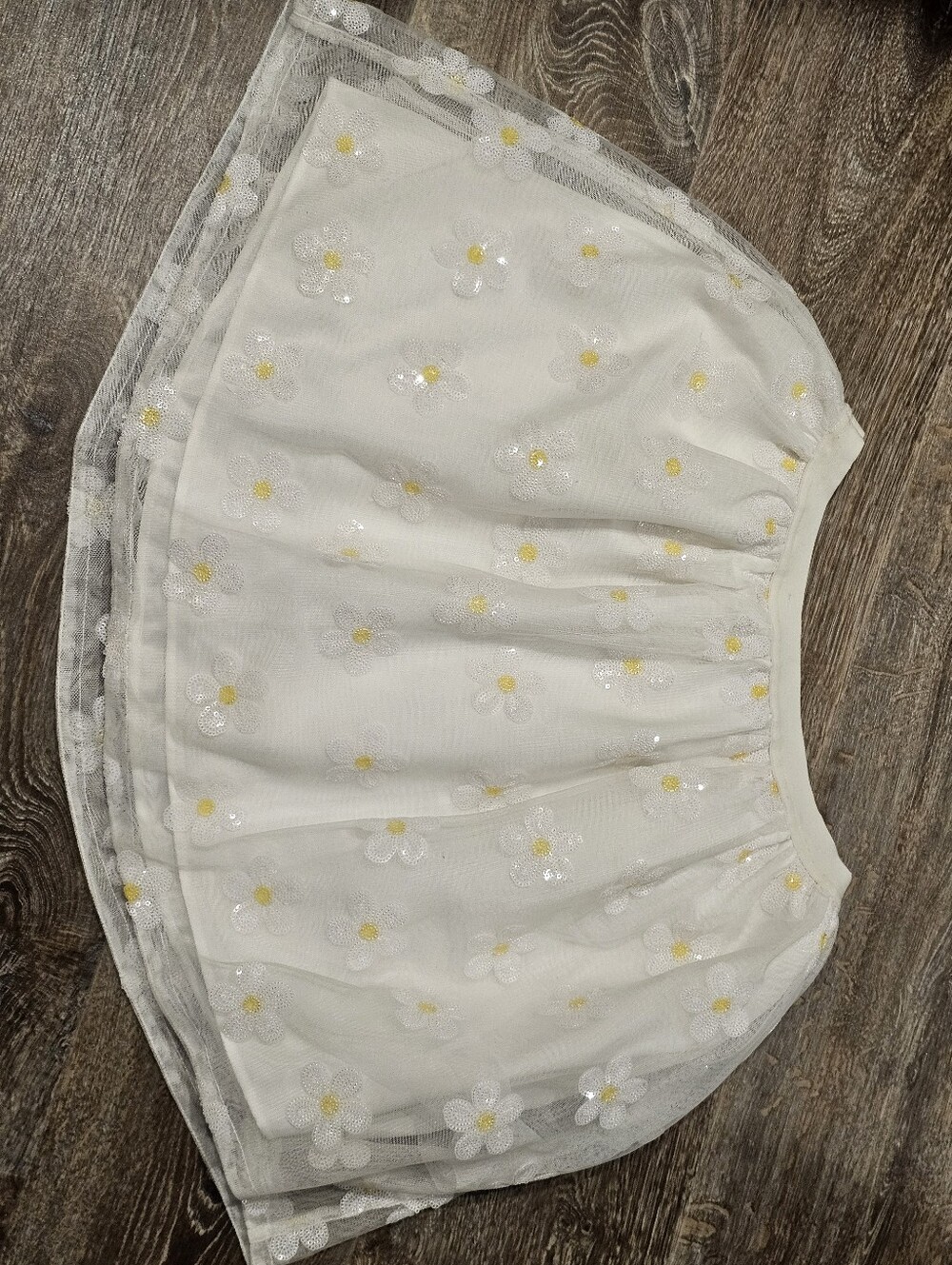 Children's Place Sequin White Daisy Embroidered Tulle Skirt